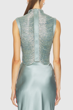 Fedde Fringe Satin Skirt Set In Sky Blue