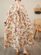 Feel My Love Round Neck Floral Smock Dress