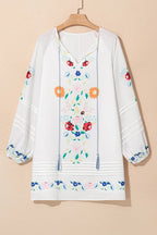 White Boho Floral Tassel Tie V Neck Mini Dress