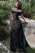 Sexy Lace Insert Off Shoulder Maxi Formal Dress