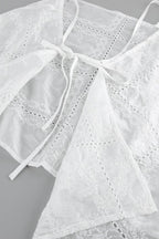 Wrap Embroidered Cutout Tie Loose Two Piece Set