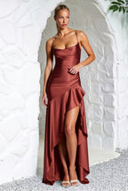 Backless LaceUp Satin Silk Dress