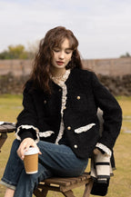 Retro Lace Splicing Wool Jacket