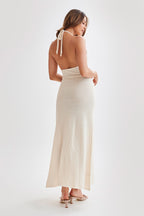 Barbara Halter Floral Applique Knit Maxi Dress
