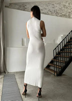 Ivory Ribbed Sleeveless Midi Dress