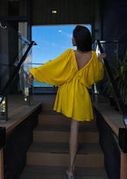 Elegant V Neck Lantern Sleeve Dress