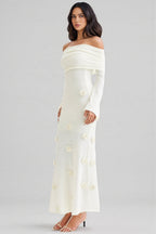 Barbara Off Shoulder Knit Rose Maxi Dress