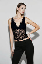 Deep v lace waist cami top