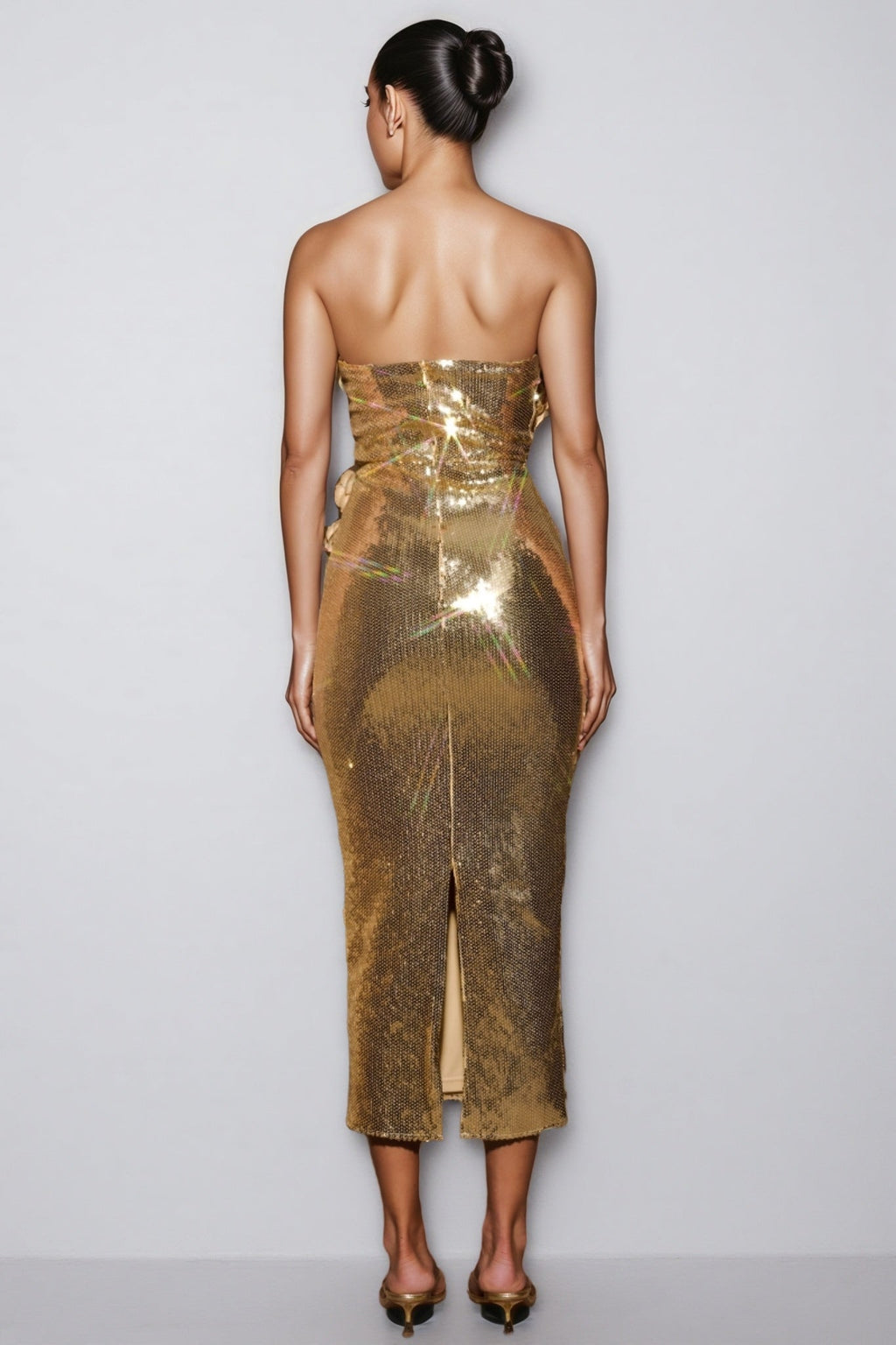 Zoefe Strapless Sequin Rose Midi Dress