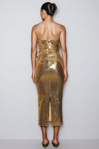 Zoefe Strapless Sequin Rose Midi Dress