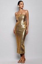 Zoefe Strapless Sequin Rose Midi Dress
