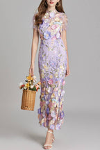 Tulle 3D Floral Embroidered Form-Fitting Midi Dress