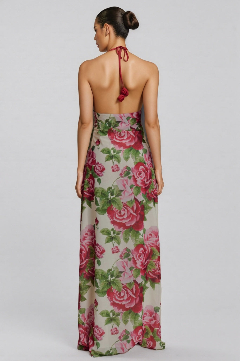 Ysraela Cowl Neck 3D Floral Maxi Dress