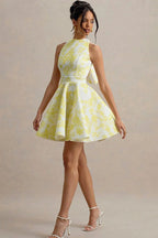 High Waist Backless ALine Mini Floral Dress