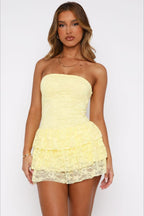 Sexy Strapless Waist Tie Lace Dress