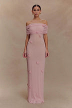 Floral Off-Shoulder Strapless Maxi Party Dress
