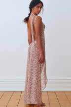 Strap Backless Slit Slim Floral Dress
