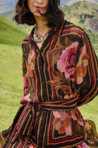 Vintage floral striped waist shirt dress