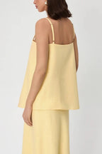 Linen Blend Loose Square Neck Camisole Top and Elegant Resort Maxi Skirt Set