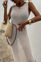 Solid Color Knitted Cutout Slit Slim Fit Maxi Dress