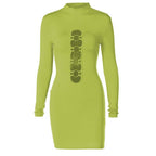 Long sleeve crewneck hollow out ring bodycon dress