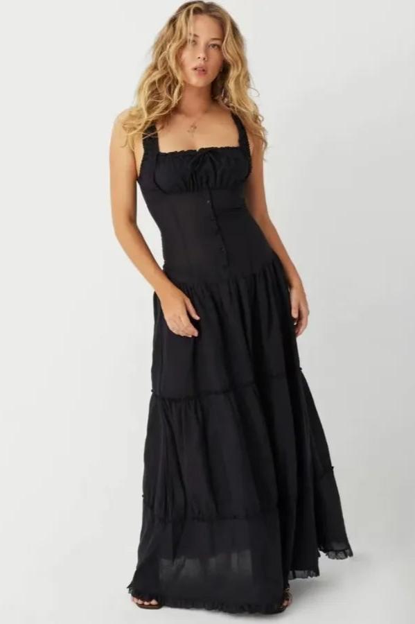 Isla Dreams TieRed Maxi Dress with Smocked Bodice
