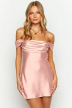 Satin Strapless Off Shoulder Ruffled Slim Fit Elegant Mini Dress