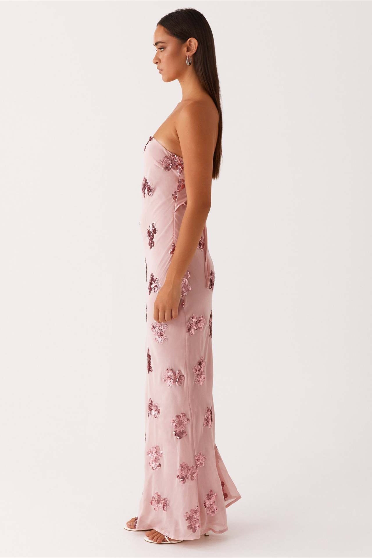 Strapless Sequin Embroidery Backless Floral Dress