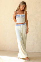 Contrast Oneck Lace Up Two Piece Pants Set