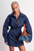 Denim Shirt A Line Mini Dress