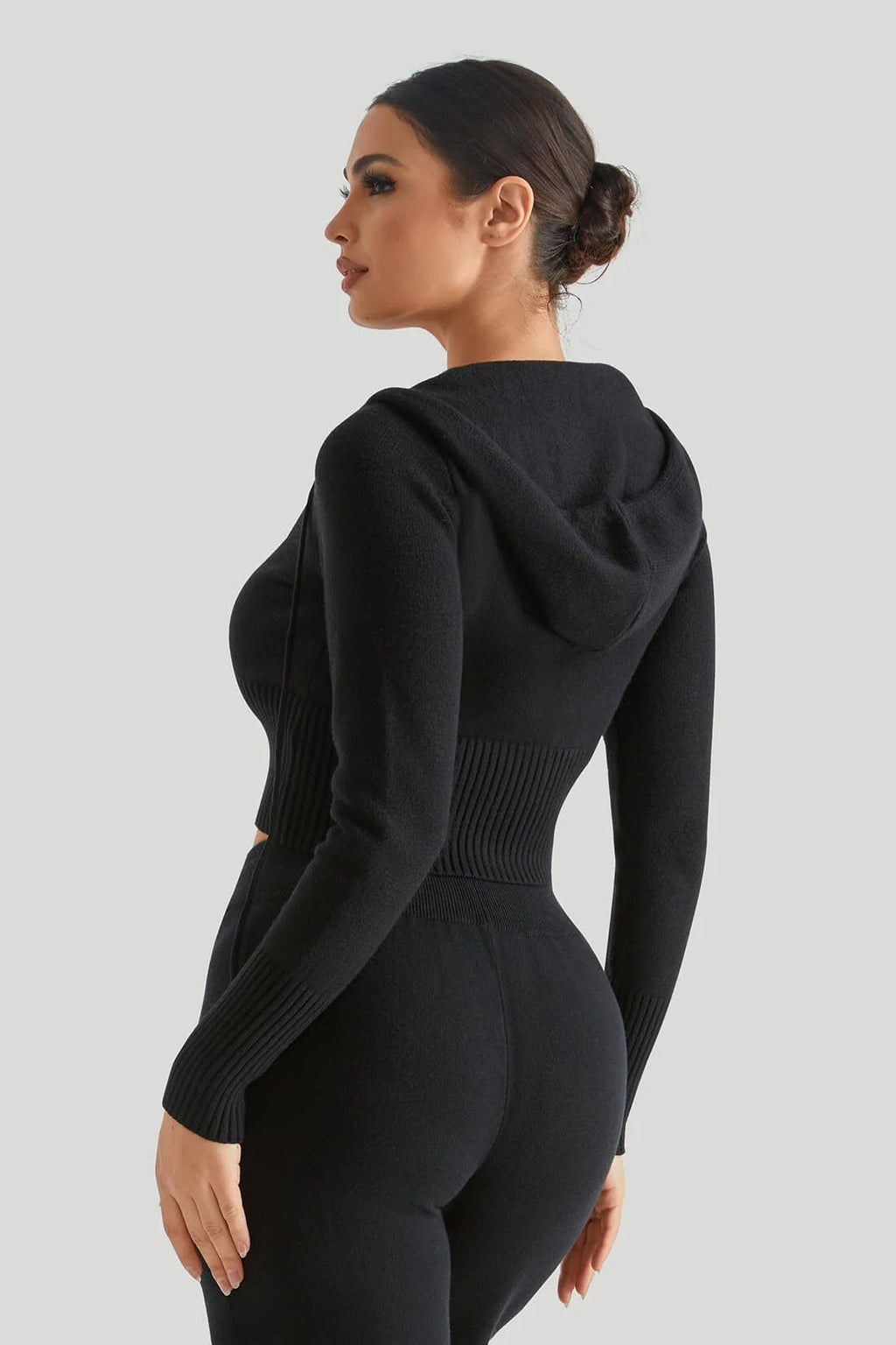 Knit Hooded Sexy High-Waist Long-Sleeve Hoodie