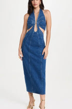 Halter Wrap Denim Dress