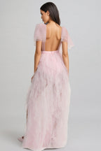 Chlos Pink Lace Mesh Maxi Dress