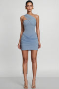 Haliny Blue Slinky And Mesh Mini Dress