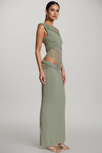 Erynrk Green One Shoulder Slinky Maxi Dress
