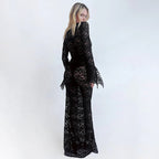 V Neck Lace Flare Sleeve Dress