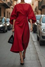 Elegant waist dress with casual batwing sleeves