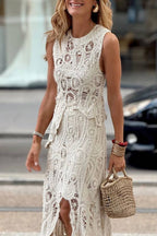 Sleeveless Hollow-Out Crochet Maxi Dress Set