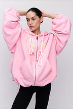 Pink Mid-length Letter Print Hoodie