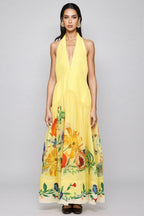Hunte Yellow Floral Backless Maxi Dress