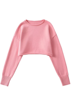 Round Neck Solid Color Loose Casual Long Sleeve Super Short Knitted Sweater