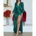 Alejandra Premium Dark Green Satin Midi Dress Wardrobe Essential