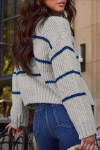 Chic Striped Relaxed Long Sleeve Knit Cardigan