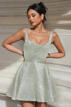 Glitter Silk Spaghetti Strap Midi Dress