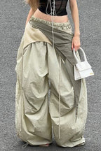 West Coast Style Pleated Ribbon Cargo Pants