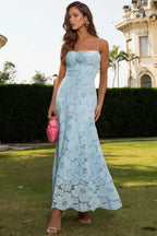Arantxa Blue Strapless 3D Flower Maxi Dress