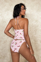 Lace Halter Floral Two Piece Swim Set