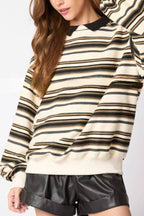 Striped Lapel Long-sleeved Top Loose Casual Sweatshirt