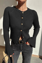Solid Rib Knit Slim Cardigan