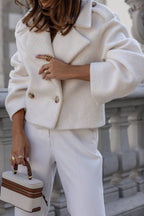 Double-breasted short wool coat with lapel